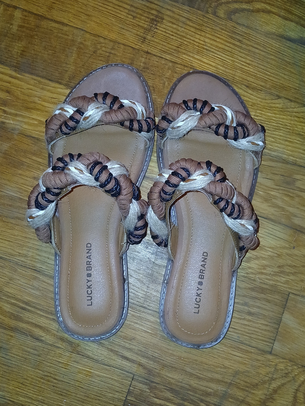 Lucky Brand Braided Slide Sandals - Brown, Cream & Black